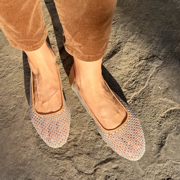 NWOT Project Cloud Ruthie.A Sparkly Ballet Flats Tan & White Woven Memory Foam 8 - Picture 8 of 10